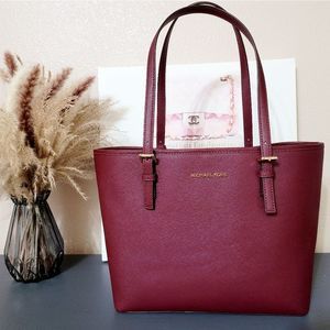 Michael Kors Jet Burgundy Leather Tote Bag